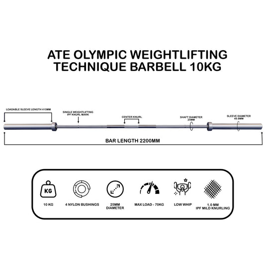 Olympic Weightlifting Technique Barbell 10kg (Kid's) - ATEONLINESHOP