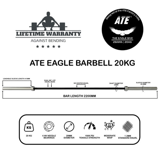 Olympic Barbell Weightlifting Eagle Bar 20kg (Black Oxide/Chrome) - ATEONLINESHOP