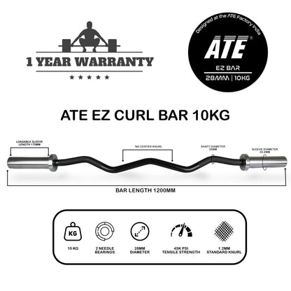 EZ Curl Barbell 4ft (Black Oxide/Chrome) - ATEONLINESHOP