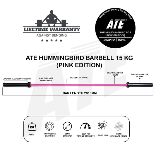 Olympic Barbell Weightlifting Hummingbird 15kg (Pink Edition) - ATEONLINESHOP