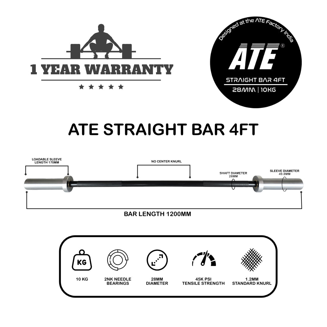 Straight Bar 4ft (Black Oxide/Chrome) - ATEONLINESHOP
