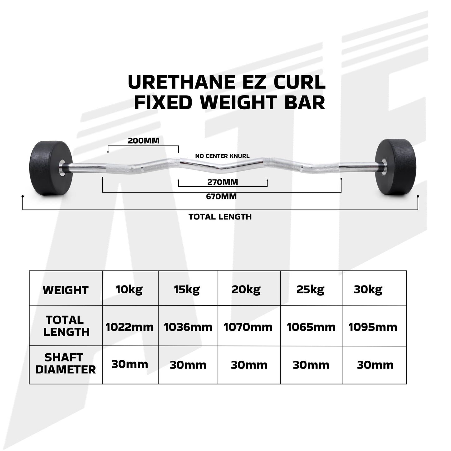 Urethane Fixed Weight Bar - Curl - 100kg Set - ATEONLINESHOP