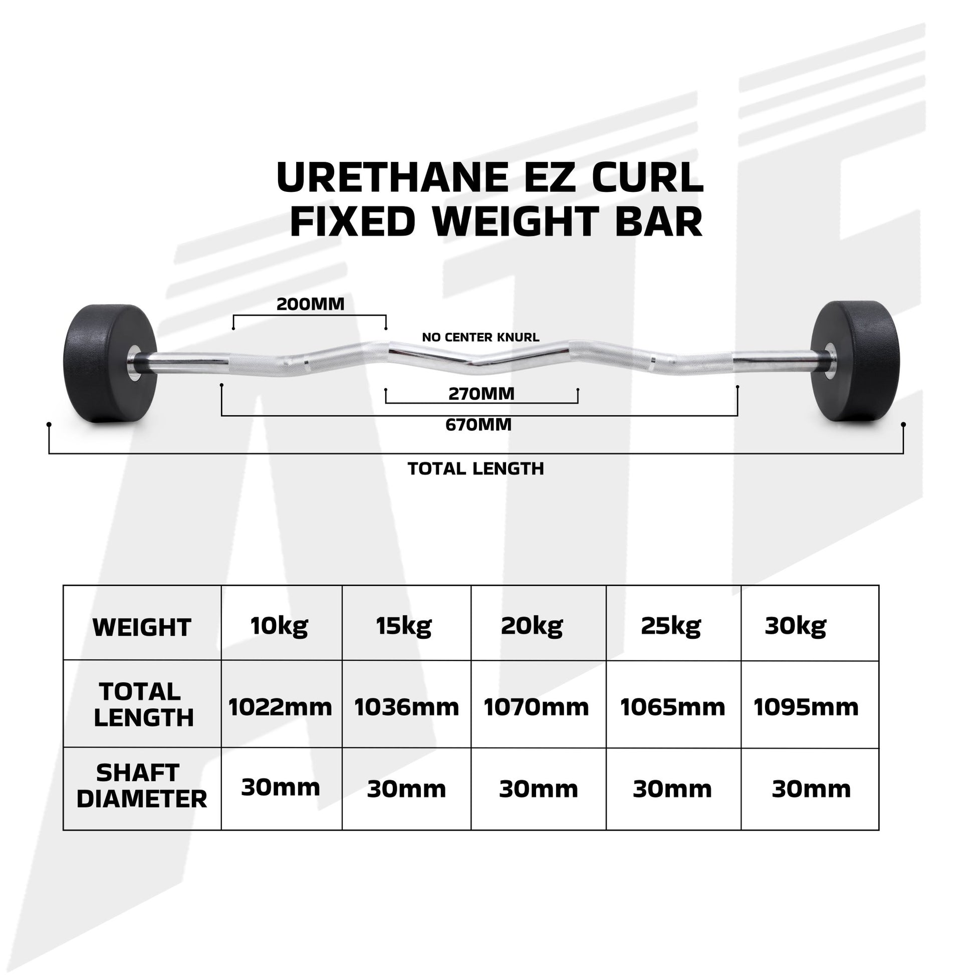 Urethane Fixed Weight Bar - Curl - 100kg Set - ATEONLINESHOP