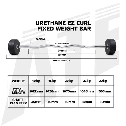 Urethane Fixed Weight Bar - Curl - 100kg Set - ATEONLINESHOP