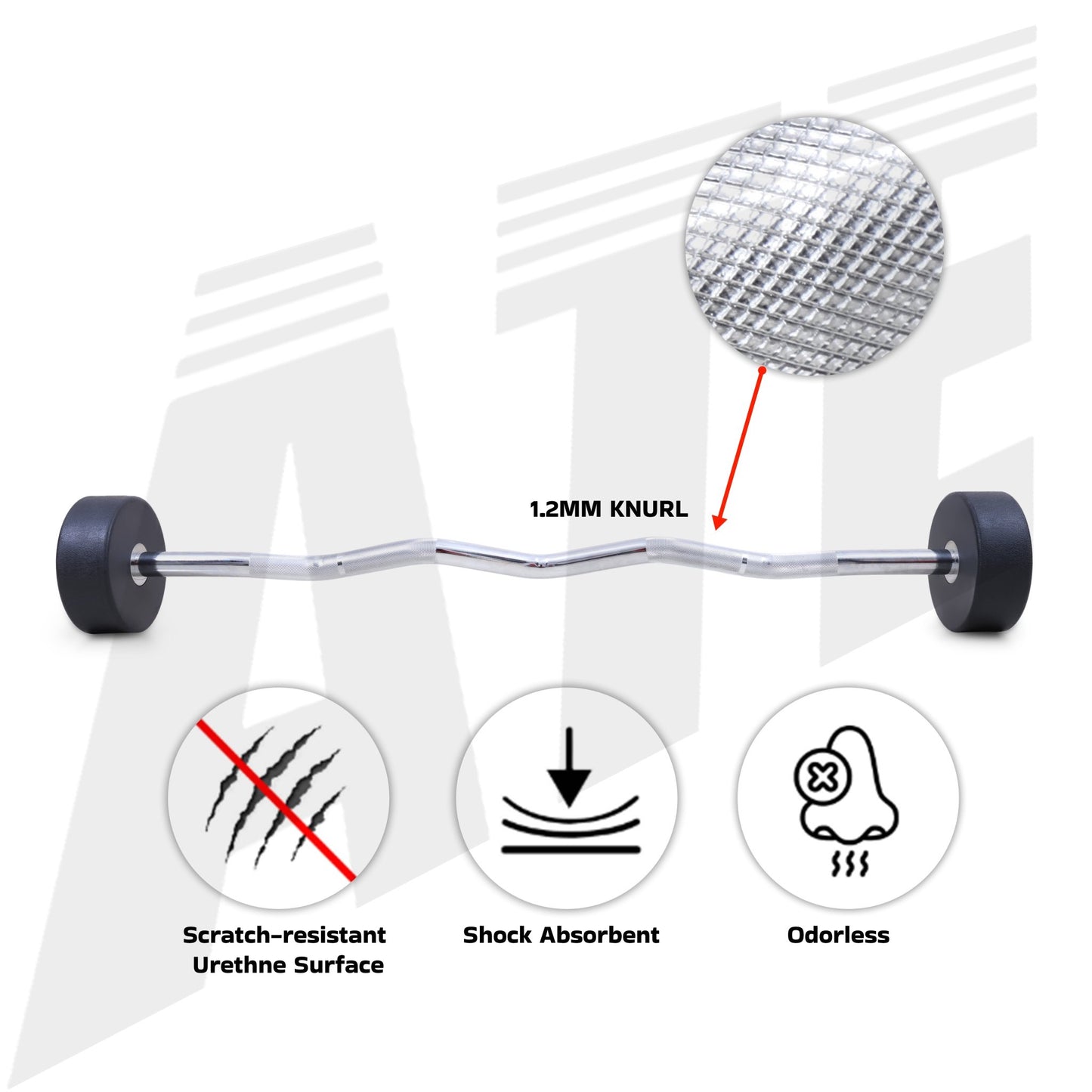 Urethane Fixed Weight Bar - Curl - 100kg Set - ATEONLINESHOP