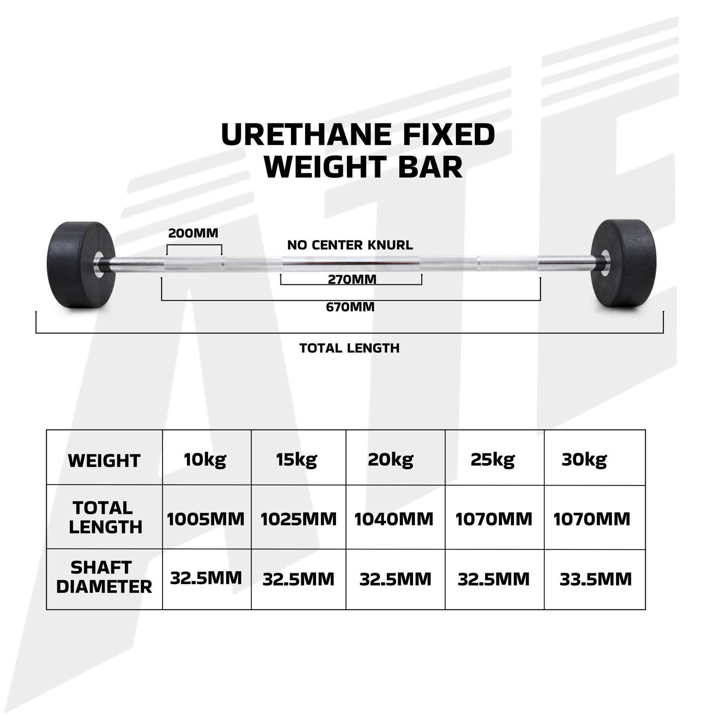 Urethane Fixed Weight Bar - Straight - 100kg Set - ATEONLINESHOP