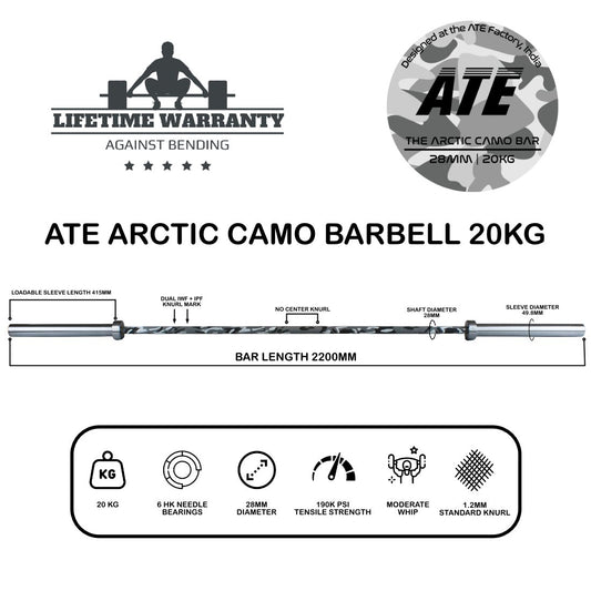Olympic Barbell Weightlifting Arctic Camo Bar 20kg (Cerakote Camo) - ATEONLINESHOP