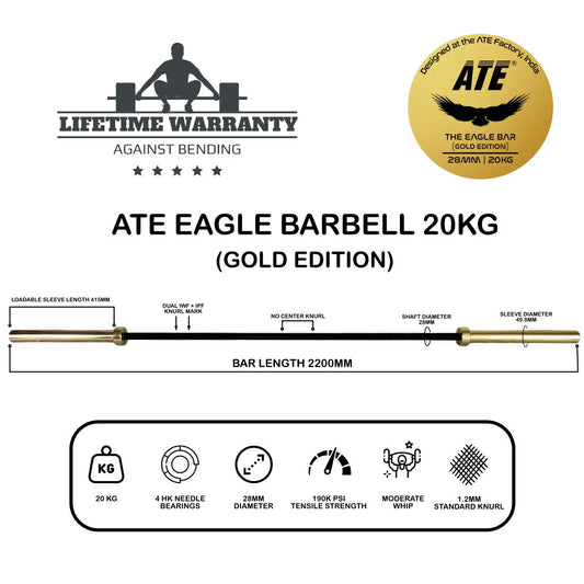 Olympic Barbell Weightlifting Eagle Bar 20kg (Gold Edition) (Black Oxide/Gold) - ATEONLINESHOP